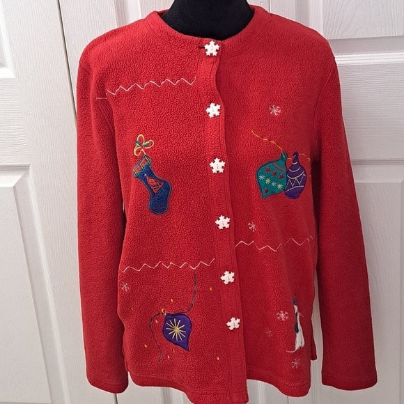 Vintage Holiday Fleece Cardigan  Size S - Picture 1 of 9